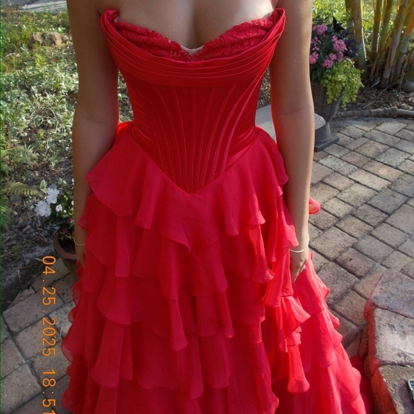Sherri Hill Vibrant Red Ruffled Prom Dress - Picture 2 of 3